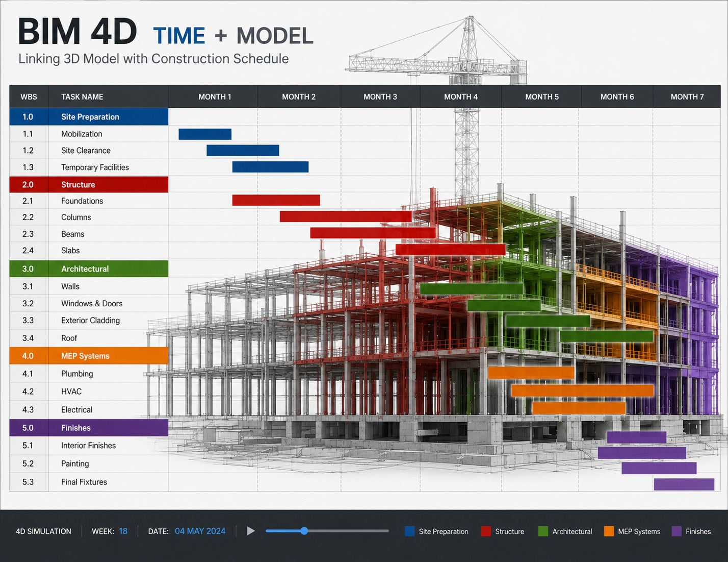 4D and 5D construction simulation